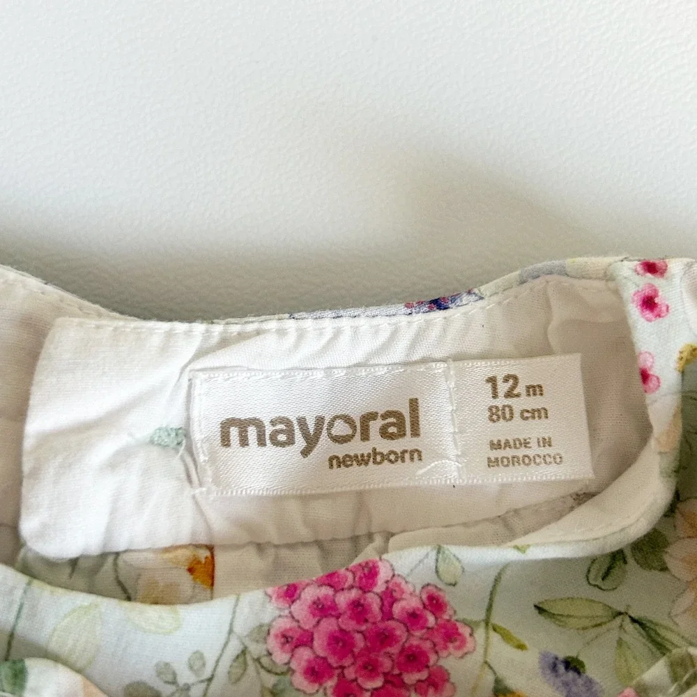 Mayoral Baby Girls Cotton Floral Smocked Ruffle Cottagecore Dress Size 12M‎